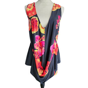 XOXO Asymmetric Stretch Mini Dress Women's S Black Red Pink Floral